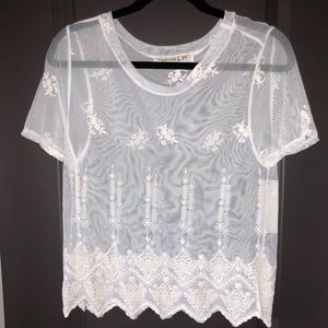 Mesh/ lace cream top